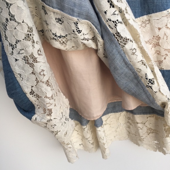 Alice + Olivia Romy Lace Panel Denim Midi Skirt 0 - Picture 7 of 8